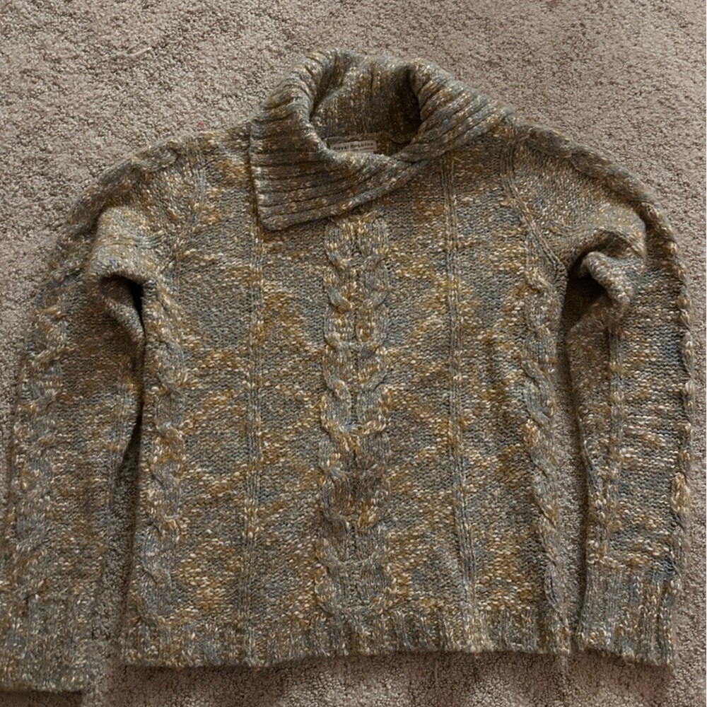 Royal Robbins Textured Knit Sweater in Blue, Brown and Cream